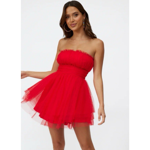 HELLO MOLLY Hollywood Lights Mini Tulle Dress Red Sz 6 Strapless Party Prom Glam - Picture 1 of 16